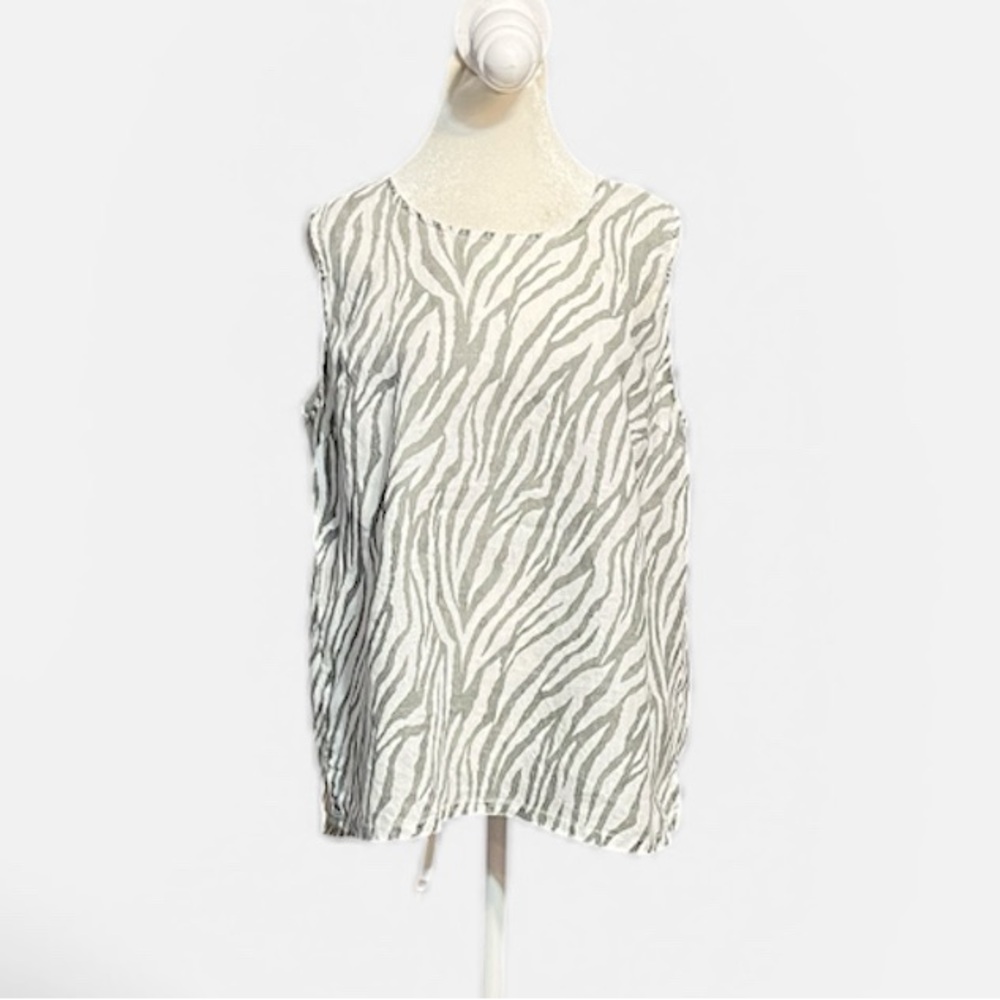 Match Point Linen Sleeveless Zebra Print Blouse Size Medium - Picture 2 of 7
